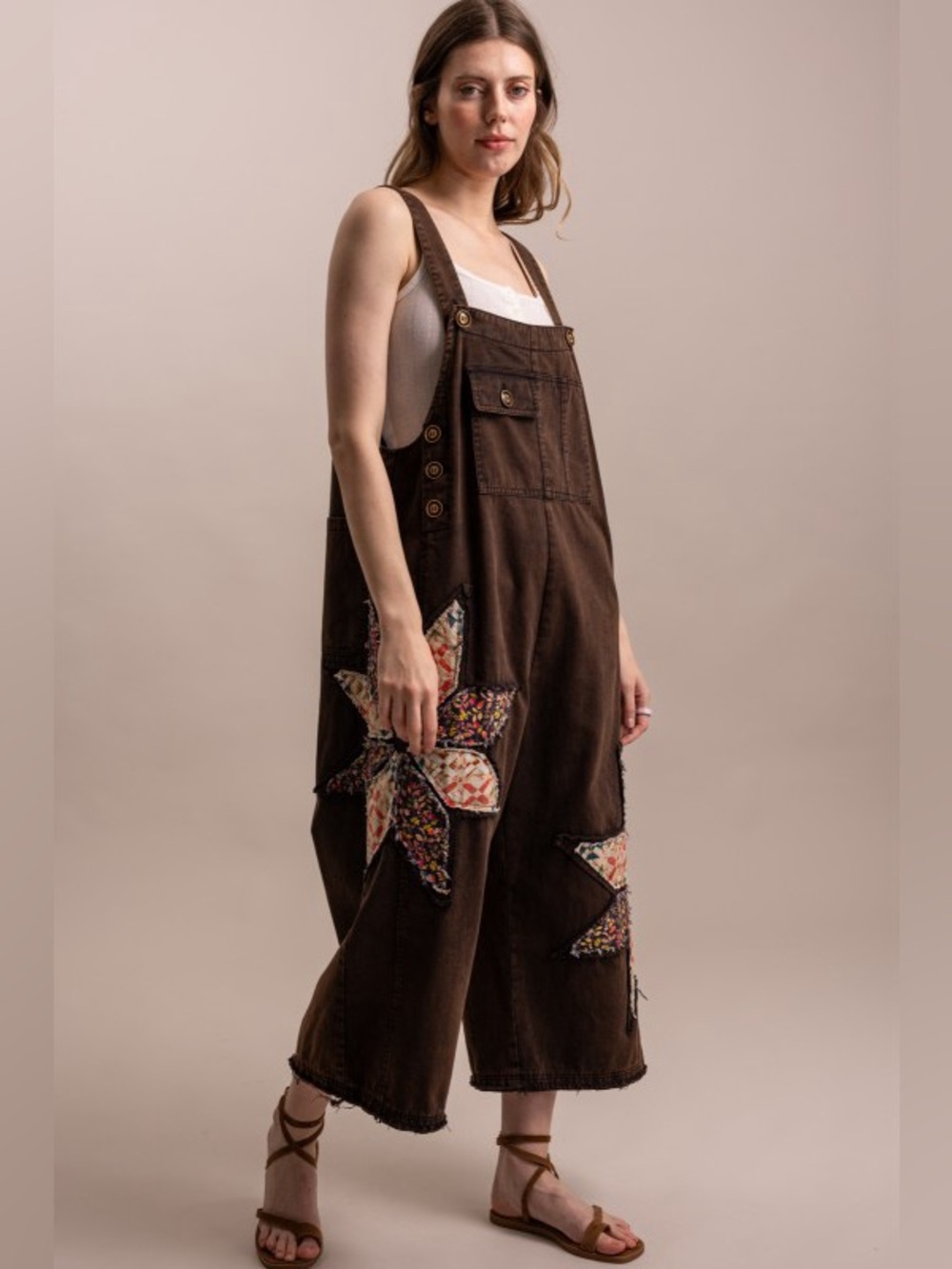 K1 New 🔥Bluevelvet Dark Brown Washed Patchwork Overall - Picture 3 of 10